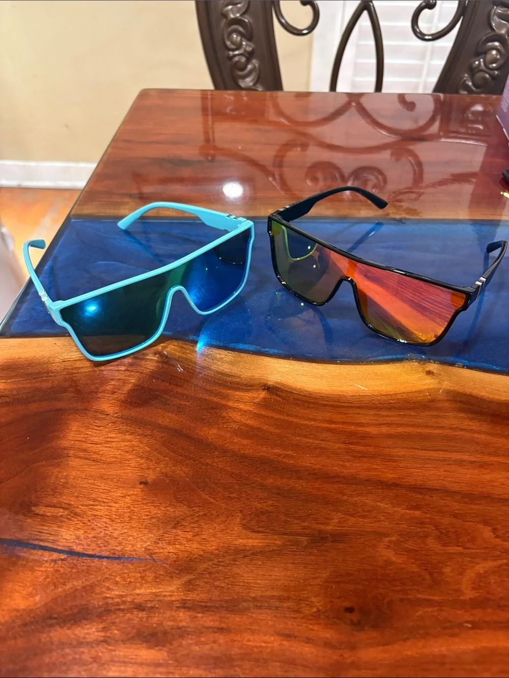 Blue and Black Shield Sunglasses - Sport Mirrored Lenses